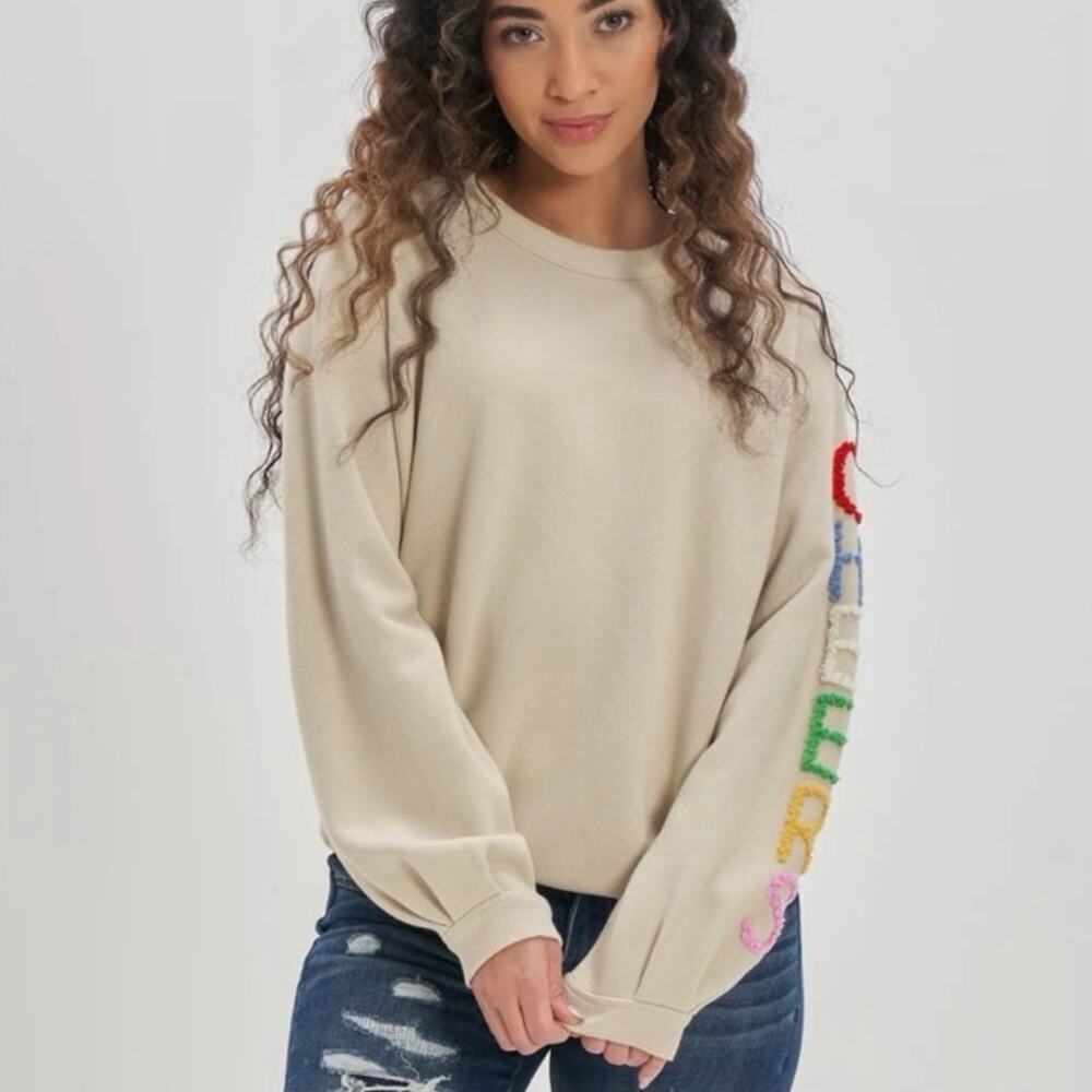 Aerie Cheers Graphic Sweatshirt Cream Oversized Pullover Large - Picture 1 of 9